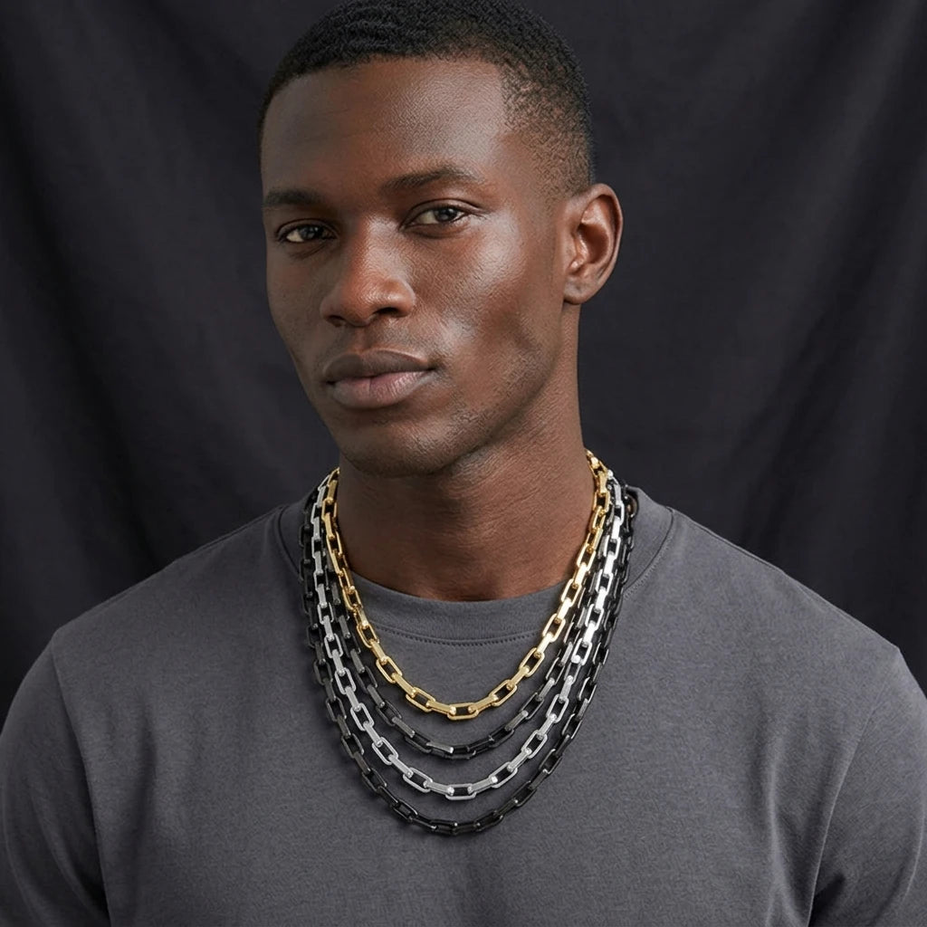Men's Gold Plated Stainless Steel Rectangle Link Chain
