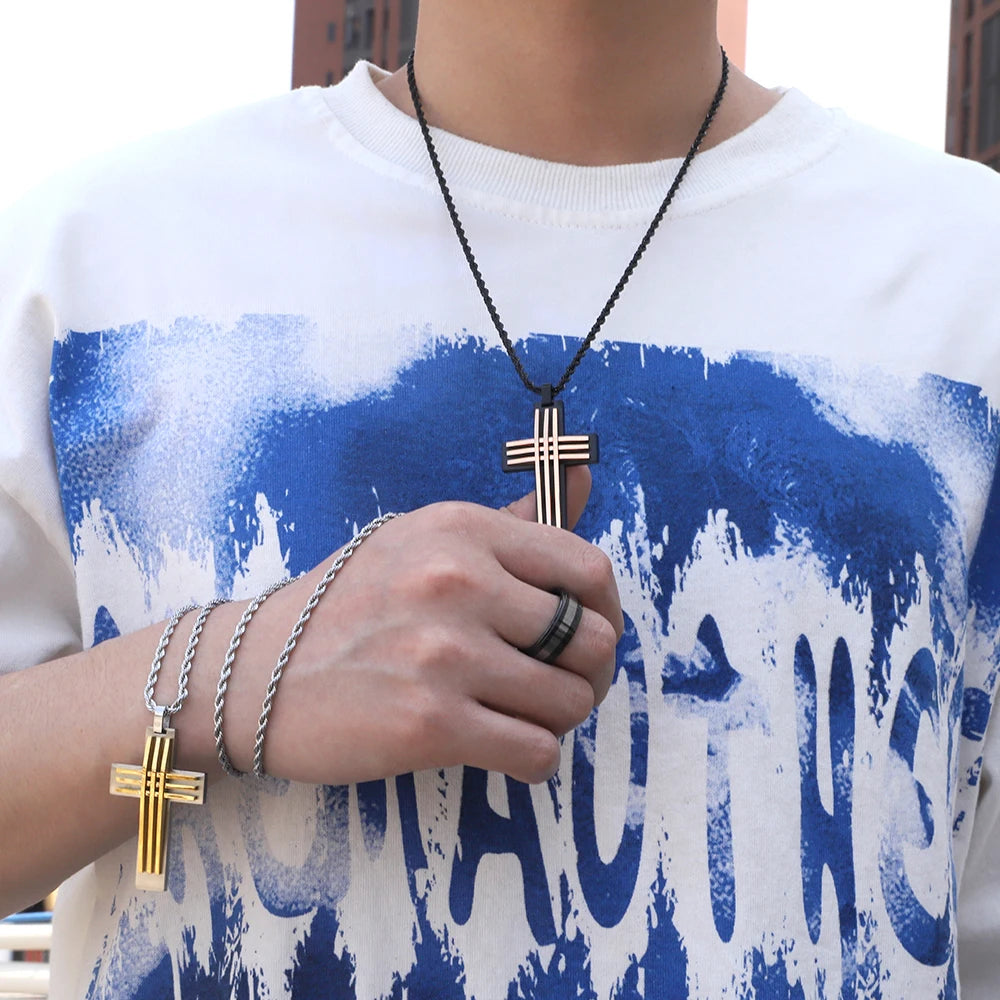 Classic Polished Steel Cross Necklace