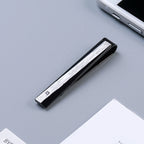 Modern Black and Silver-Tone Cufflinks and Tie Clip Set