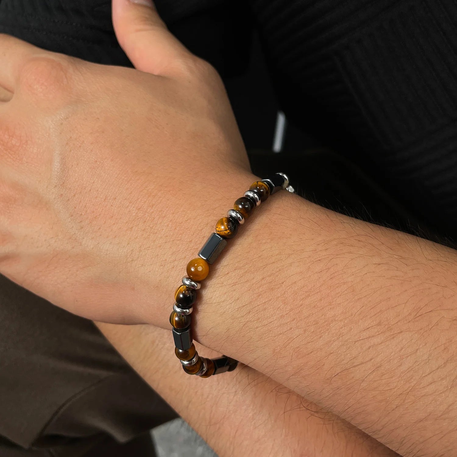 Silver-Tone Tiger's-Eye Bead Bracelet