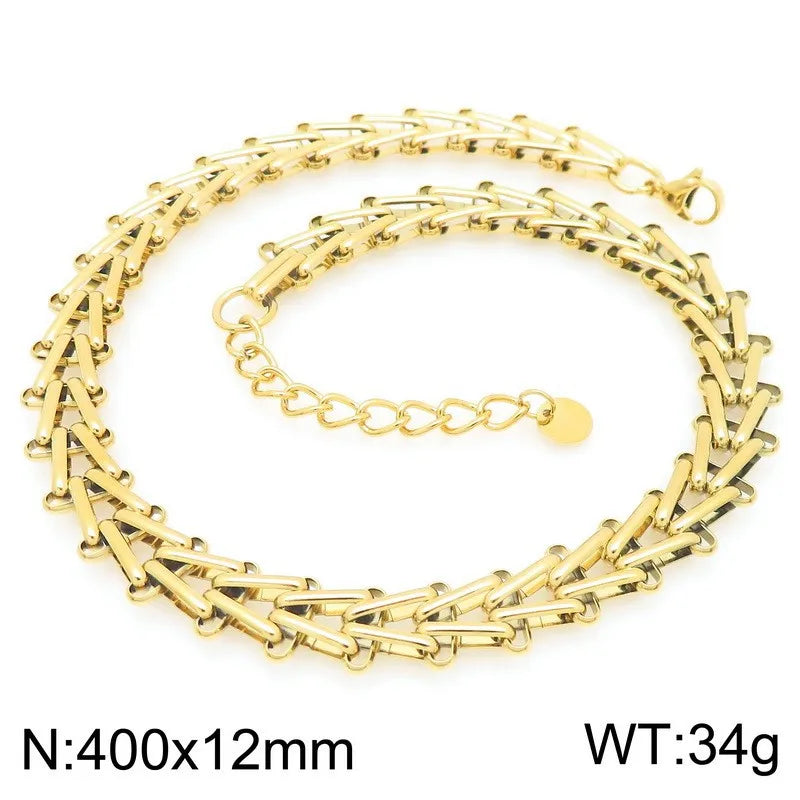 18K Gold Plated Train Track Link Necklace