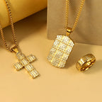 Two-Tone Patterned Cross Pendant Necklace