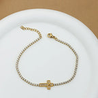 Gold Plated Cross Charm CZ Tennis Bracelet