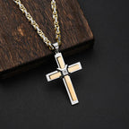 Men's Two-Tone Cross Pendant Byzantine Chain Necklace