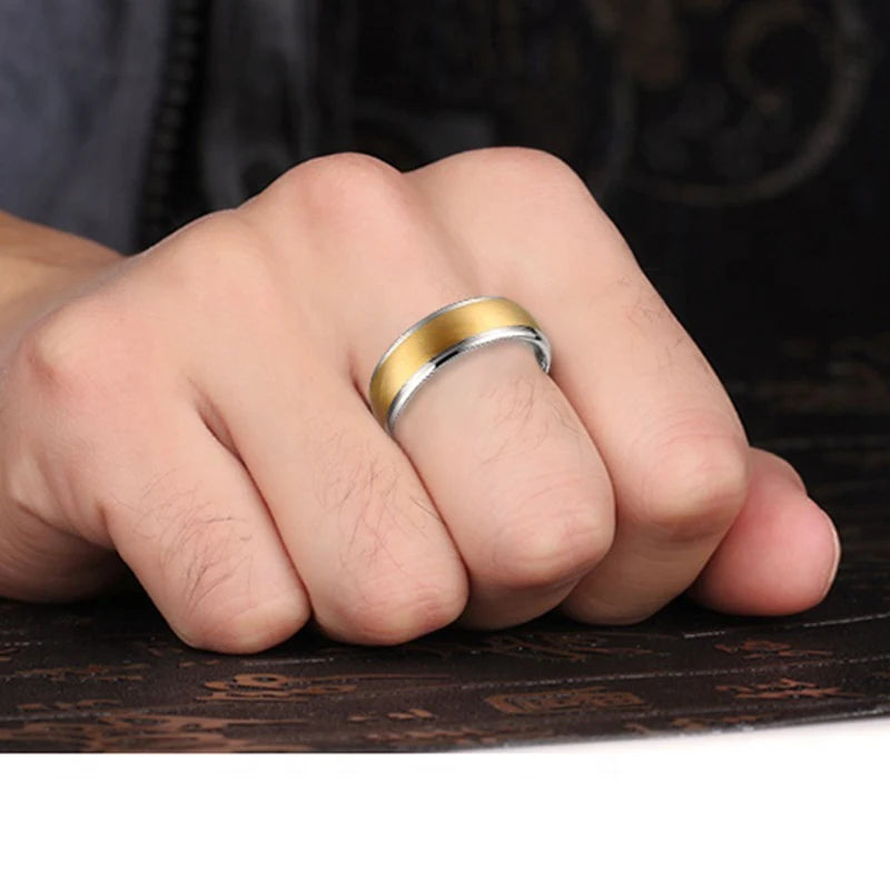 Two-Tone Stainless Steel Brushed Gold Men's Ring
