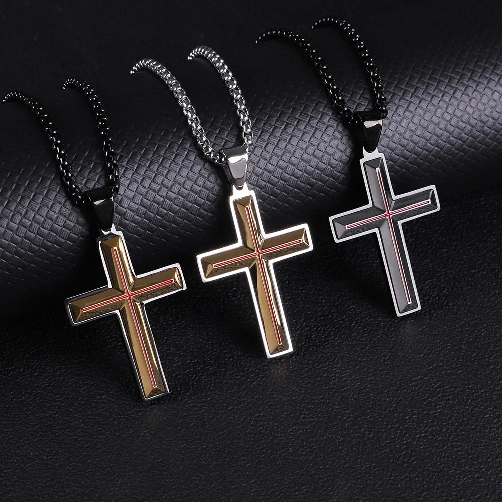 Men's Two-Tone Stainless Steel Cross Pendant Necklace