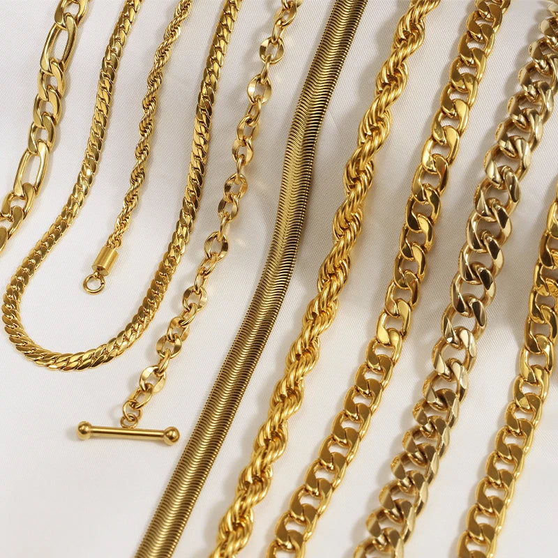 Gold Plated Stainless Steel Figaro Chain Necklace
