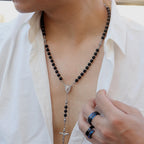 Silver-Tone Agate Cross Necklace