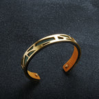Geometric Steel Cuff Bracelet with Leather Inlay