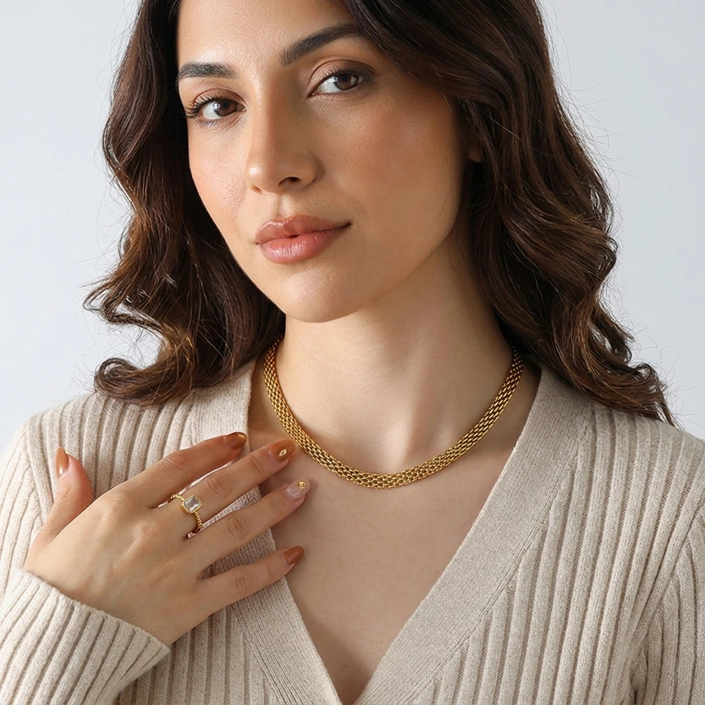 Gold Woven Mesh Chain Lobster Clasp