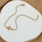 Gold Plated Cross Charm CZ Tennis Bracelet