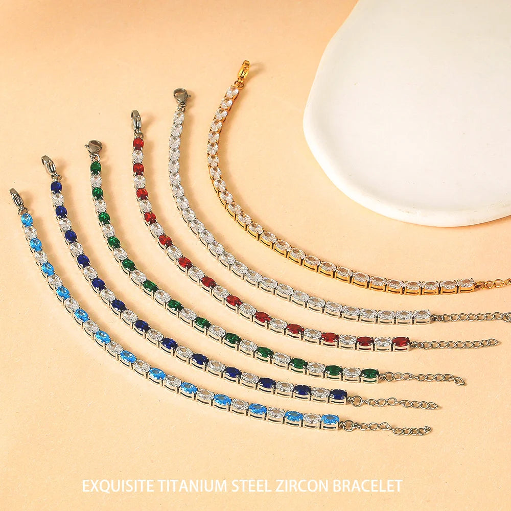 Oval Cut Zirconia Tennis Bracelet with Extension Chain