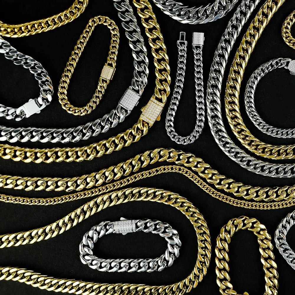 Polished Gold Tone Cuban Link Chain Necklace for Men