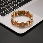 Men's Stainless Steel and Wood Link Bracelet