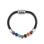 Rainbow Chakra Gemstone Beaded Braided Leather Bracelet