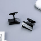 Modern Black and Silver-Tone Cufflinks and Tie Clip Set