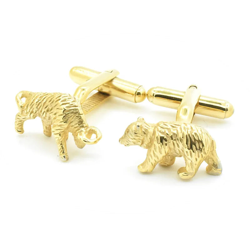 Gold Bull and Bear Textured Cufflinks Set