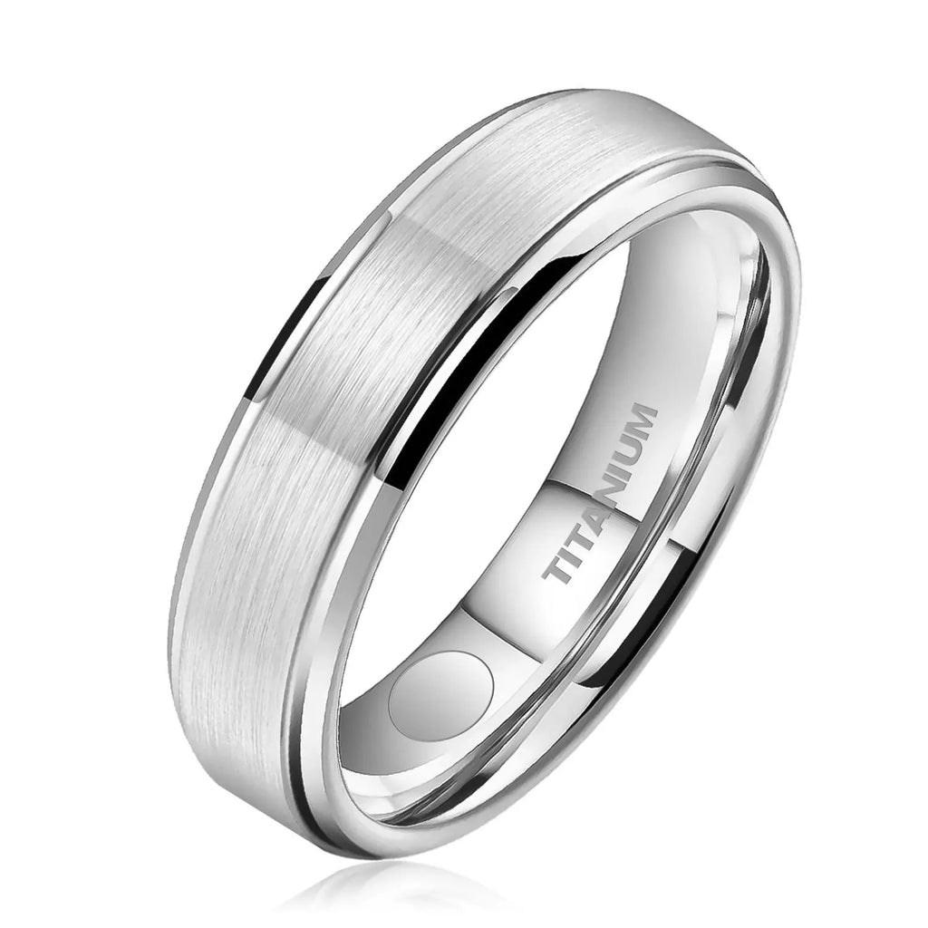 Men's Two-Tone Brushed Titanium Magnetic Therapy Ring