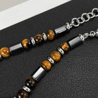 Men's Beaded Bracelet with Tiger's Eye and Stainless Steel