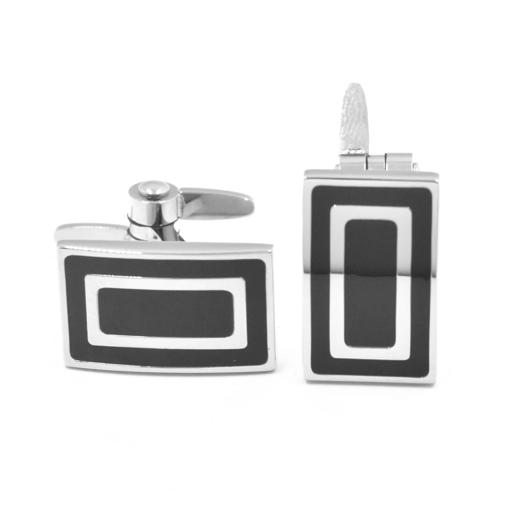 Men's Reversible Black Enamel Rectangular Cufflinks