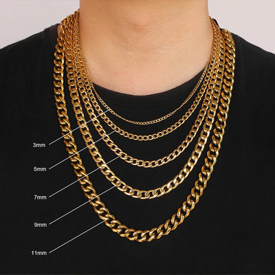 18K Gold Plated Cuban Link Chain 3-11mm