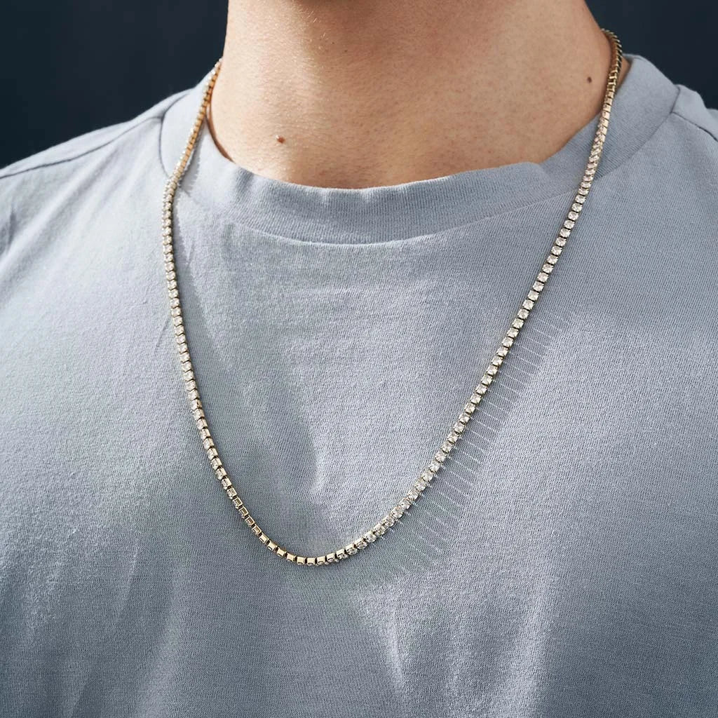 Gold Plated CZ Tennis Chain Necklace for Men