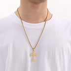 Stainless Steel CZ Cross Pendant Necklace