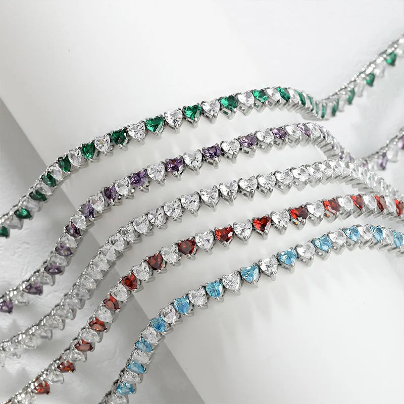 Heart Cubic Zirconia Two-Tone Tennis Chain Necklace