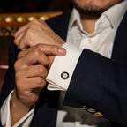 Black Textured Steel Cufflinks with 18K Gold Plated Bar