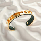 Geometric Steel Cuff Bracelet with Leather Inlay