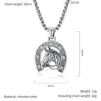 Horse Head Horseshoe Pendant Necklace with Zirconia