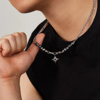 Stainless Steel Figaro Chain with Hematite Star Necklace