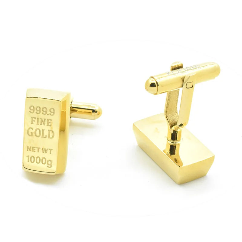 Gold Bar Novelty Cufflinks for Business Suit Shirts