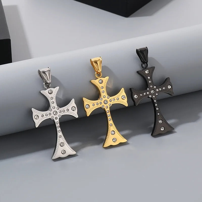 Stainless Steel CZ Cross Pendant Necklace