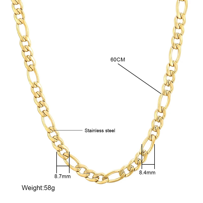 Gold Plated Stainless Steel Figaro Chain Necklace