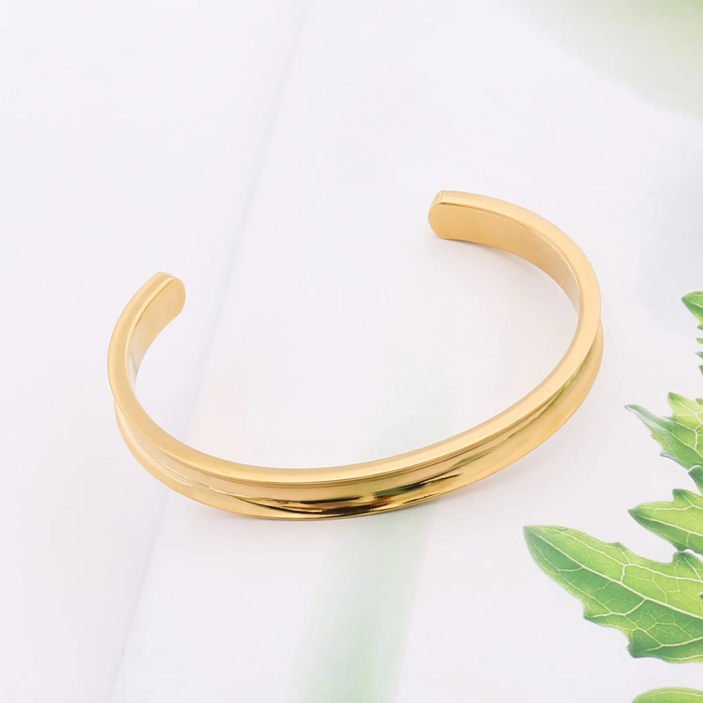 Gold Grooved Cuff Bracelet