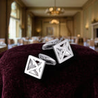 Square Geometric Openwork Polished Silver Cufflinks