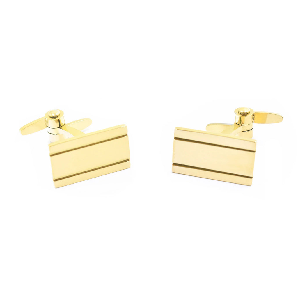 Gold Plated Striped Rectangular Cufflinks