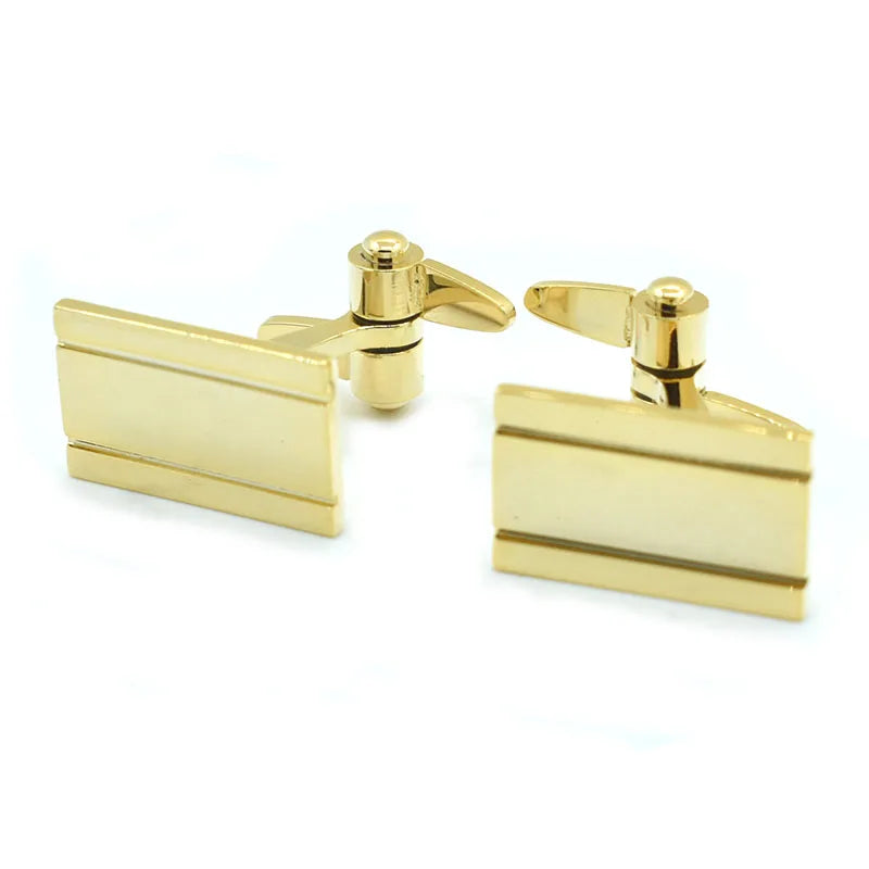 Gold Plated Striped Rectangular Cufflinks