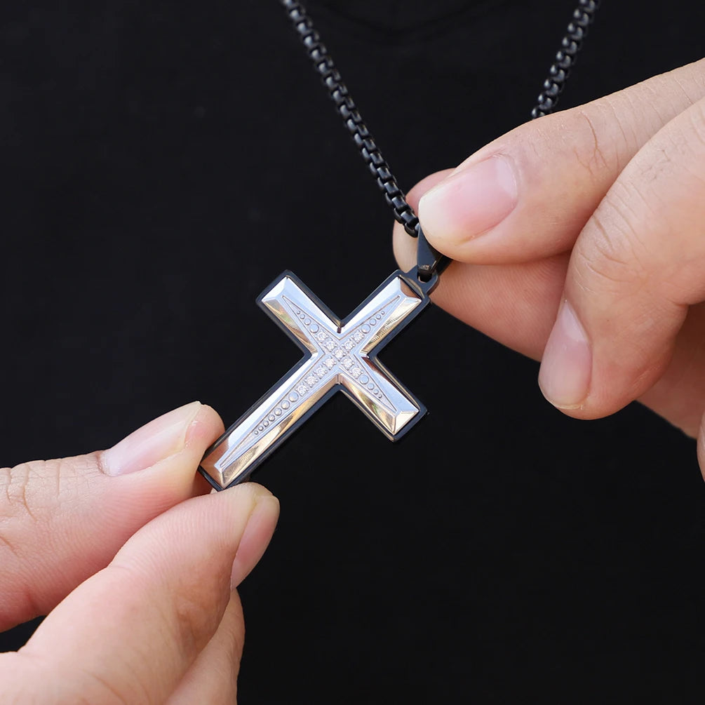 Silver-Tone Crystal Cross Necklace