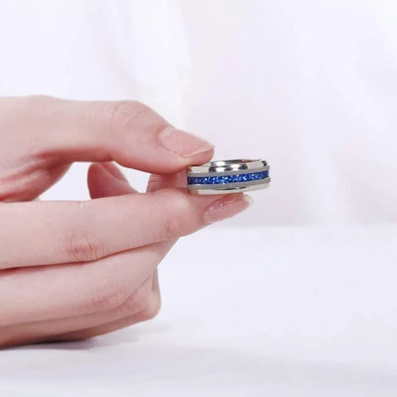 Silver-Tone Zirconia Inlay Ring