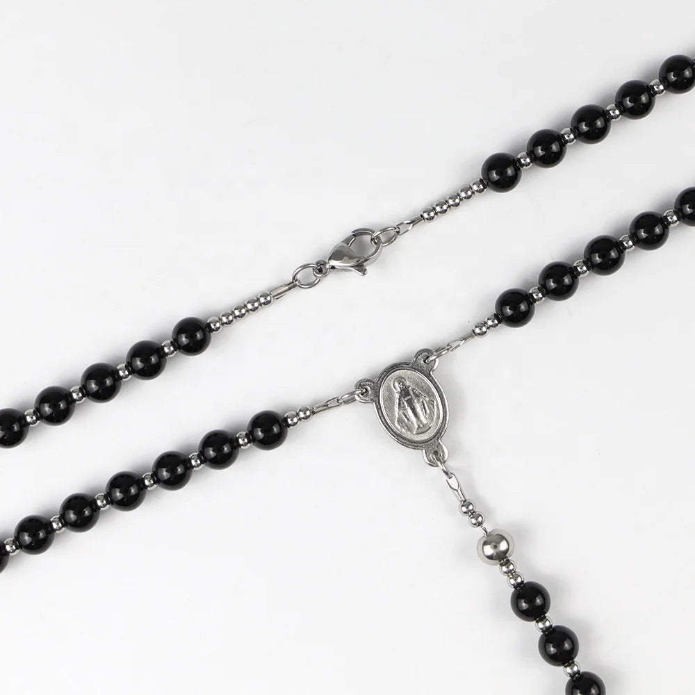 Silver-Tone Agate Cross Necklace
