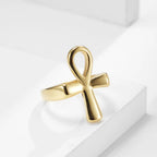Polished Egyptian Ankh Cross Stainless Steel Ring