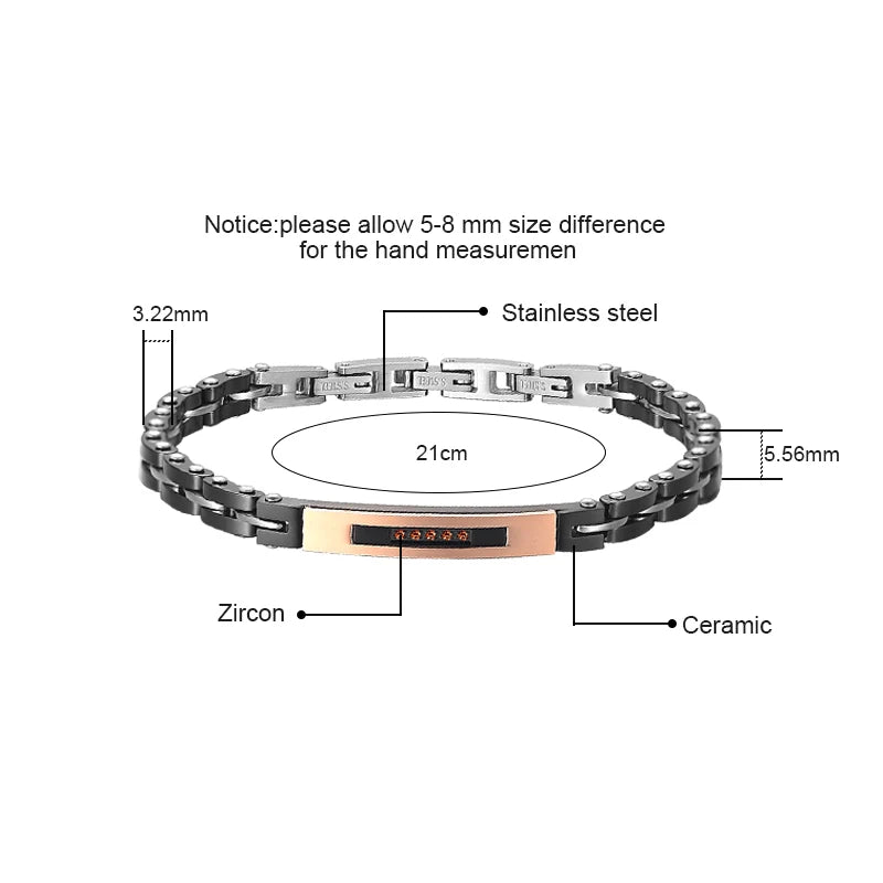 Men's Two-Tone Stainless Steel & Ceramic Zircon Bracelet
