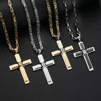 Men's Two-Tone Cross Pendant Byzantine Chain Necklace