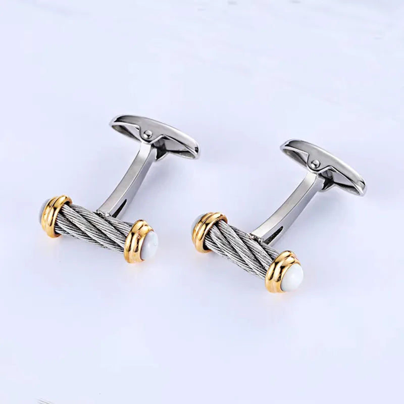 Silver-Tone Rope Mother-of-pearl Cufflinks