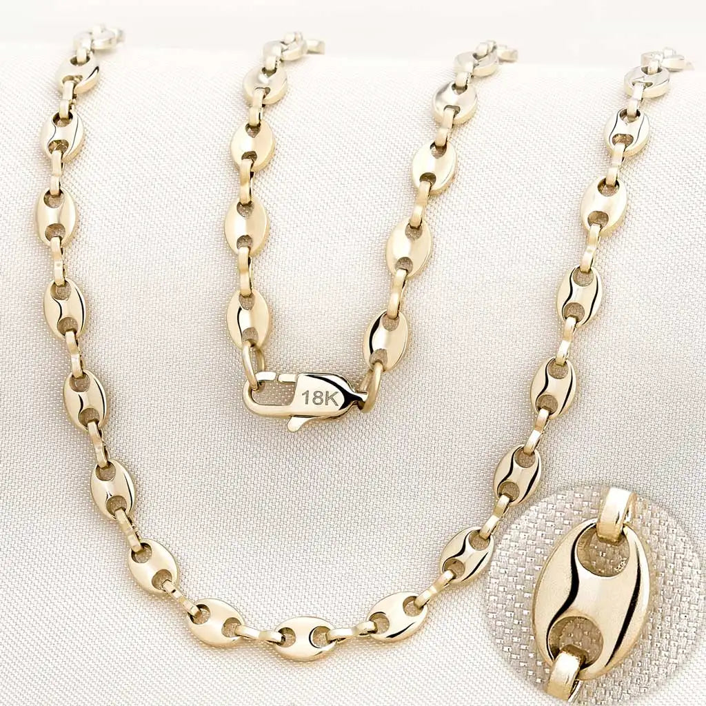 Gold Coffee Bean Chain Necklace with Lobster Clasp