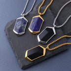 Men's Black Agate Lapis Lazuli Pendant Necklace