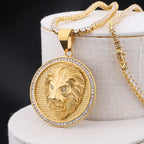 Gold Lion Head Cubic Zirconia Pendant Necklace