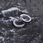 Men's Engraved Blue Inlay Huggie Hoop Earrings
